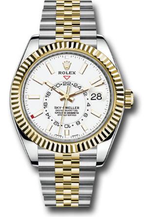 Replica Rolex Yellow Rolesor Oyster Perpetual Sky-Dweller 326933 White Index Dial Jubilee Bracelet